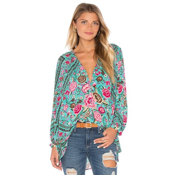 Spell & the Gypsy Collective Babushka Turquoise Blouse Shorts Set XS b179 - Picture 3 of 16